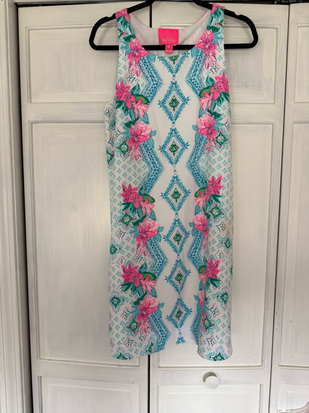 Lilly Pulitzer White Shift Dress with Pink & Teal Floral Print
